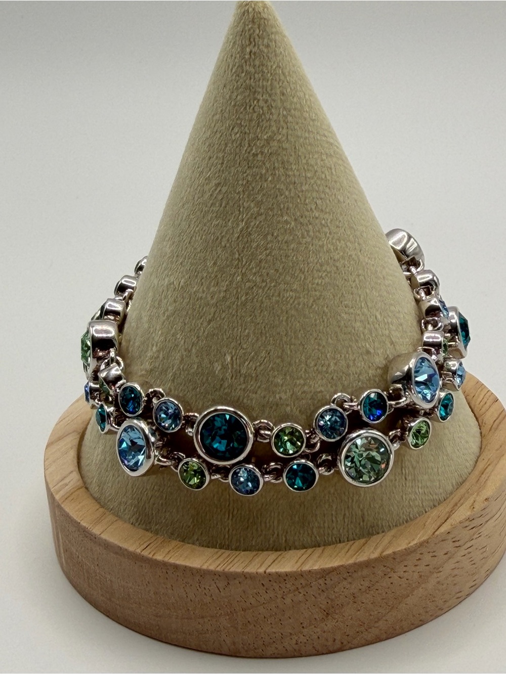 Multicolor Blue & Green Two Strand Swarovski Crystal Bracelet